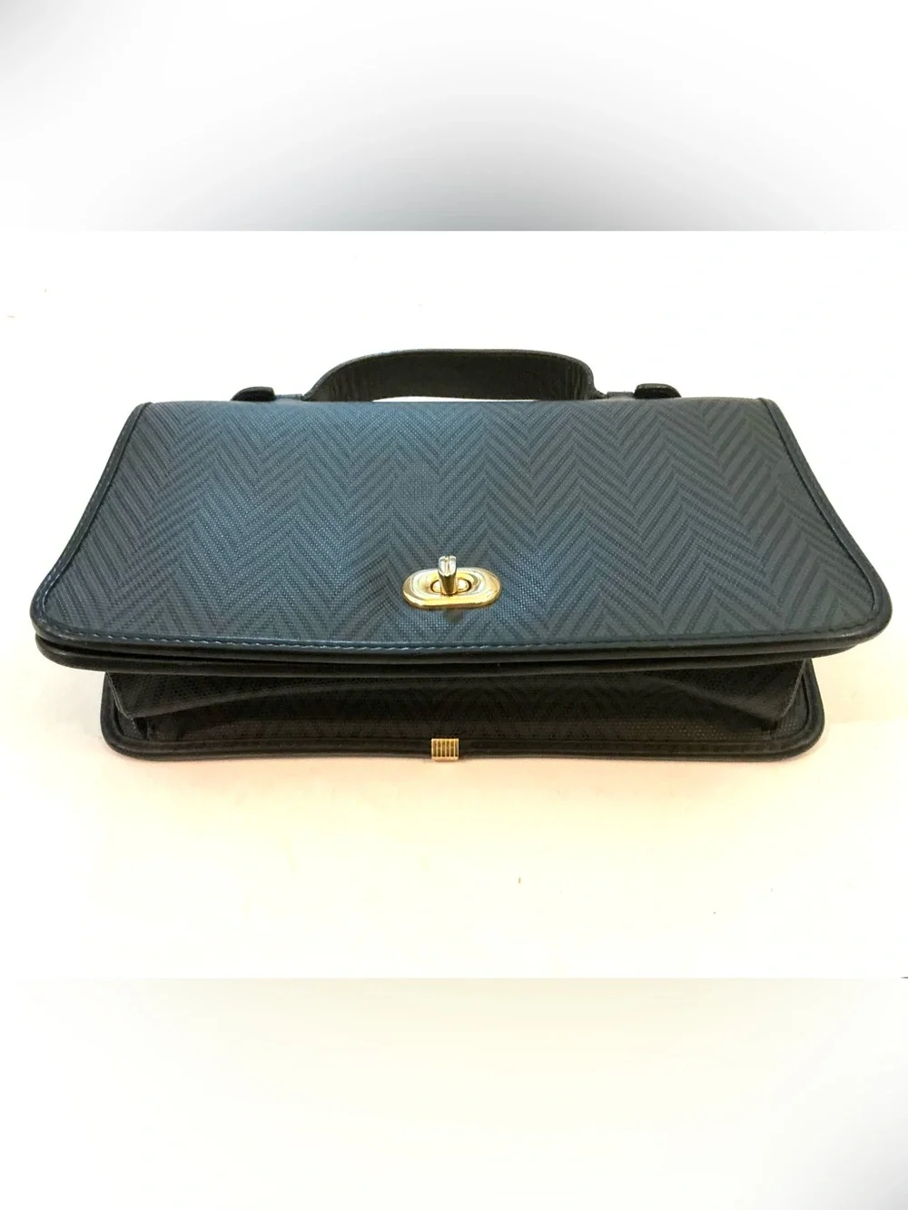 MARK CROSS Black Signature Herringbone Motif Bag with Leather Top-Handle
